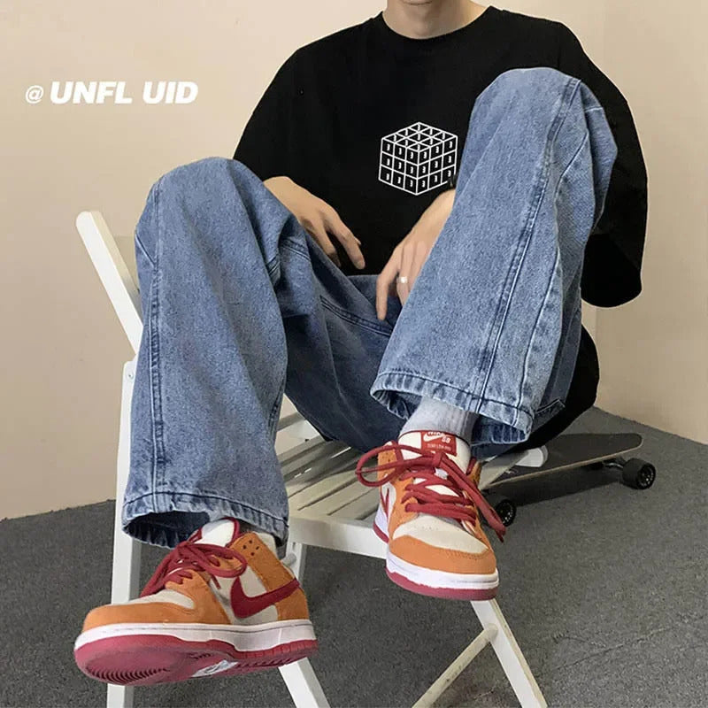牛仔裤男Vintage Jeans Men's Summer Thin Loose-Fit Straight-Leg Bell Bottoms Trendy New Style Casual Versatile Drag-Ground Pants