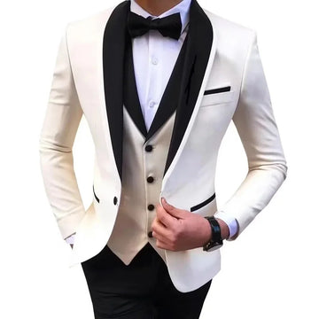 礼服男Luxury Men's Suit Slim Fit 3-Piece Set Men's Suit Wedding Evening Parties Prom Dances Ceremony Groom Fashion Single Button Coat
