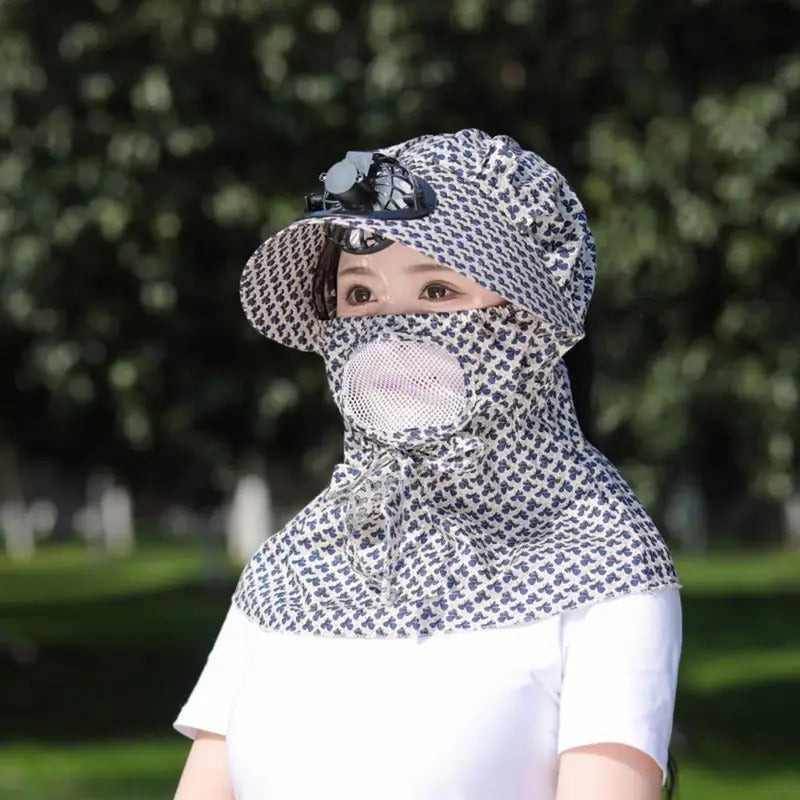 帽子女Convenient Outdoor Fan Cap Decorative Fan Camping Hat Cooling Neck Outdoor Fan Cap Sun Protection