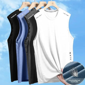 男士背心New Quick Dry Sports Vest Men Loose Summer Ice Silk Sleeveless T-Shirt Fitness Training Running Basketball American Style Should