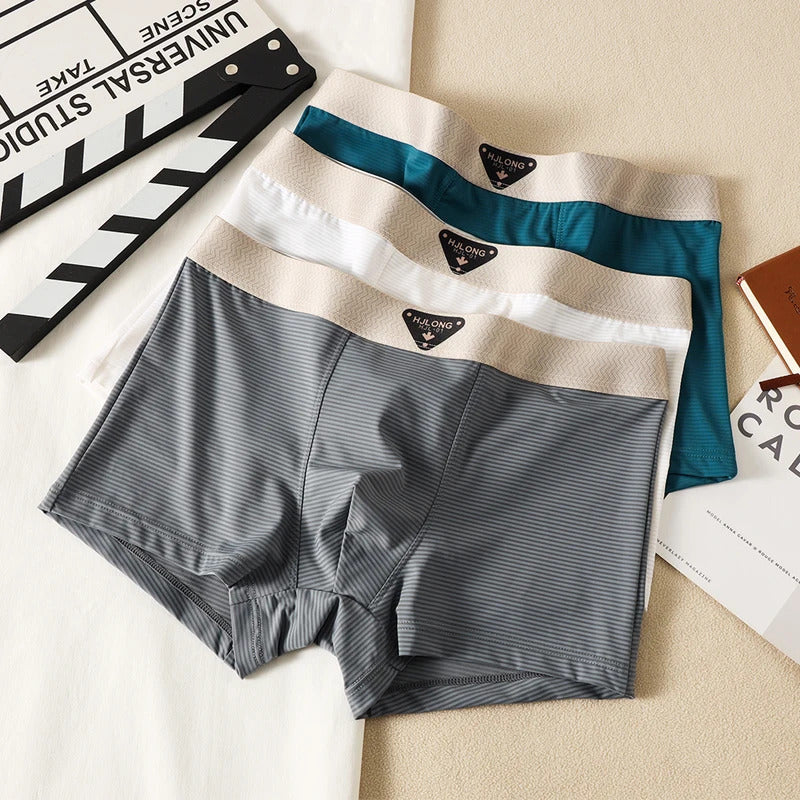 内衣男3PCS/Pack Soft Ice Silk Solid Men's Underpants Hygroscopic Breathable Mesh Crotch Man Underwear High Elastic Waist Boxers Hombre