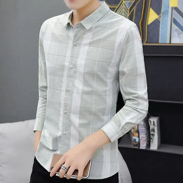 衬衫男VersatilePlaid Men's Shirt Long Sleeve Autumn Outer Wear Anxica No-Iron Lapel Shirt Autumn Collection701 Casual Scenario