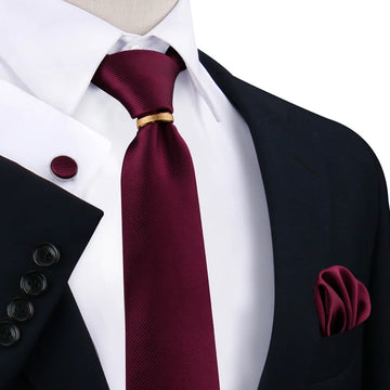 领带男Tie For Men Neckties With Gold Matal Ring Round Tie Pin Brooch Necktie Set Cufflinks Pocket Handkerchief Wedding Man Accessories