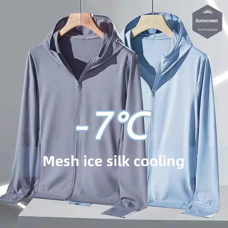 防晒衣男Wholesale Summer Mesh Ice Silk Sunscreen Jacket For Men Thin Breathable Anti-Uv Fishing Outdoor Sunscreen Skinwear