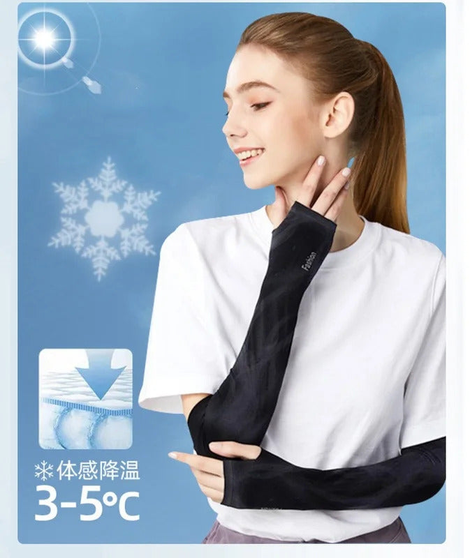 防晒冰袖女Summer Outdoor s Sports  Cycling Sunscreen Ice Skil Long Gloves Sunscreen Sleeves