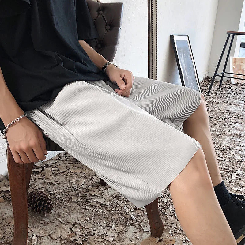 短裤男NEW Striped Shorts Men And Women Elastic Waist Solid Loose Wide Leg Sportswear Pleated Drawstring Mens Shorts Casual Sweatshorts