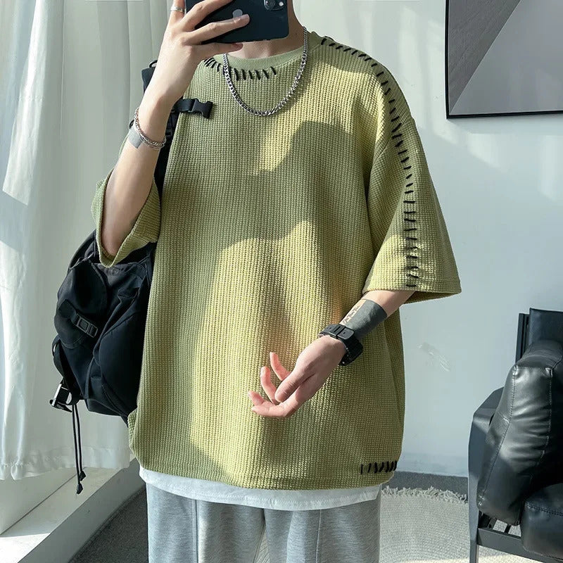 T恤男Summer New Irregular Short Sleeves Men's Design SensibilityNicheTrendy Brand Unique Loose-Fit T-Shirt INS Men's T-Shirt Regular