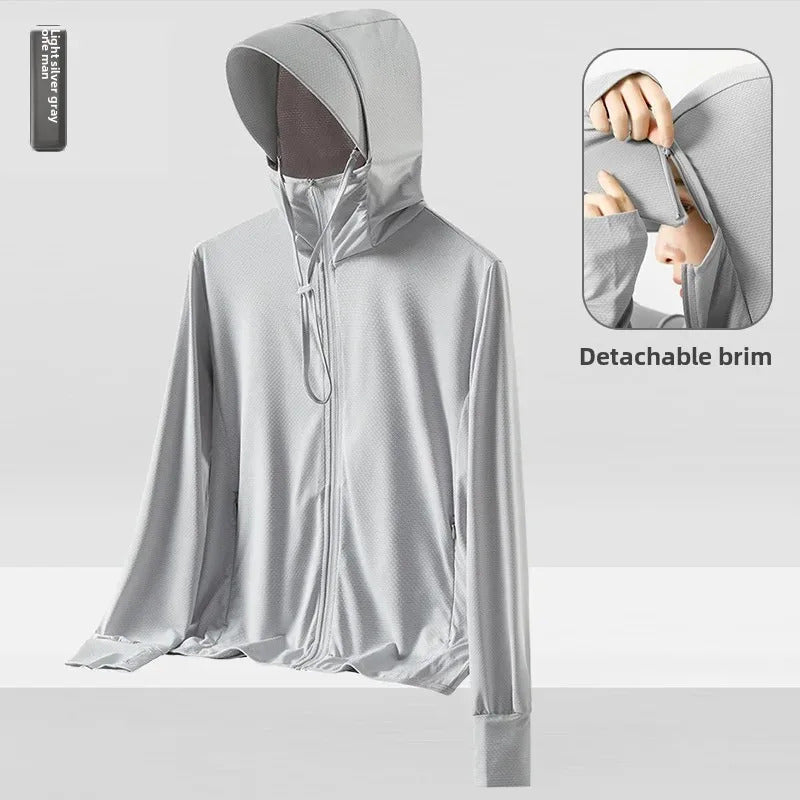 防晒衣男2023 New Sunscreen Clothes Couple Men's Skin Clothes UPF50+ Ice Silk Big Hat Sunshade Serum Men's Loose Fit Summer Clothes
