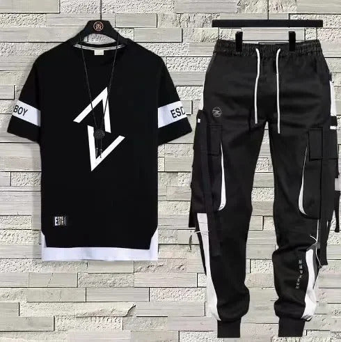 男士套装Men's Summer Thin Short Sleeve Casual Trousers Sport Suit Loose Fit Half Sleeve Tee Shirt One Set Chinese Mainland Origin
