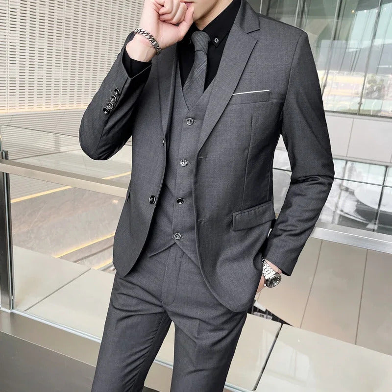 礼服男Jakcet Vest Pants / Boutique Fashion Solid Color Men's Formal Business Office Suit Male Casual Slim Suit Groom Wedding Dress