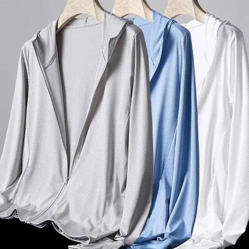 防晒衣男Men's Ice Silk Sun-Protective Jacket Thin Style Loose Fit Breathable Plus Size Mesh Summer Apparel Couple's Outfit