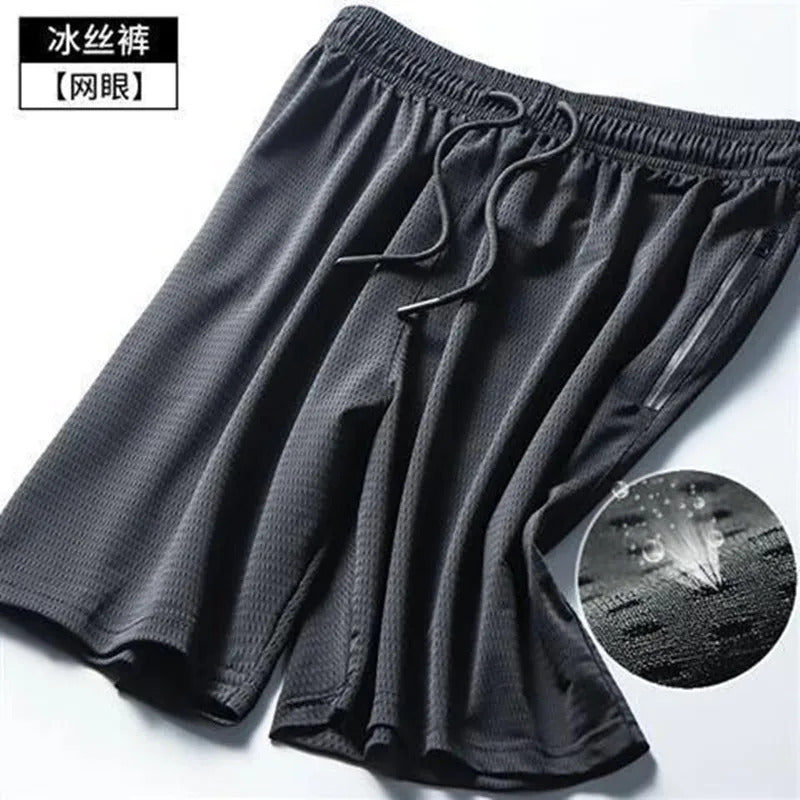 短裤男New Shorts Men's Cool Summer Hot Sale Breathable Casual men's Loose Quick Dry Shorts Ice Silk men's Zipper Sweatpants Workout