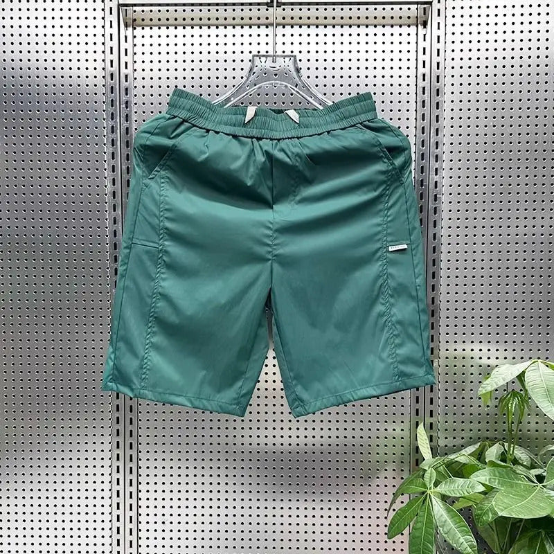 短裤男Men Drawstring Shorts Loose Casual Outdoor Ice Silk Breathable Cool Quick-drying Straight Beach Solid Trend Outer Sweatpants