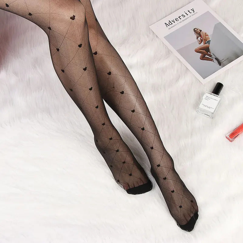 丝袜Sexy Women love Dot Embroidery Silk Stocking Thin Vintage Faux Tattoo Thigh Sheer Pantyhose Female Elastic Hosiery girls Tights