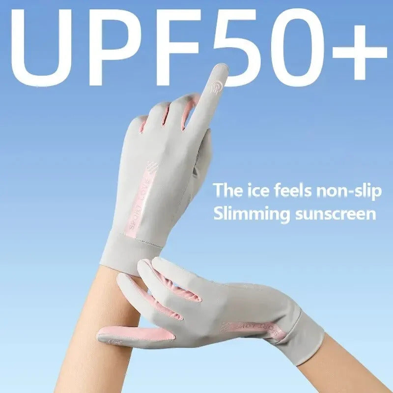 防晒手套女UV protection Ice Silk Cool Sunscreen Glove For Women Outdoor Sports Cycling Uv Anti-Slip Breathable Thin Elastic Matching Color