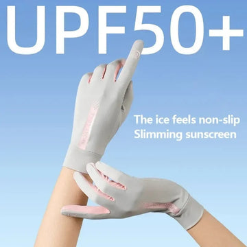 防晒手套女UV protection Ice Silk Cool Sunscreen Glove For Women Outdoor Sports Cycling Uv Anti-Slip Breathable Thin Elastic Matching Color