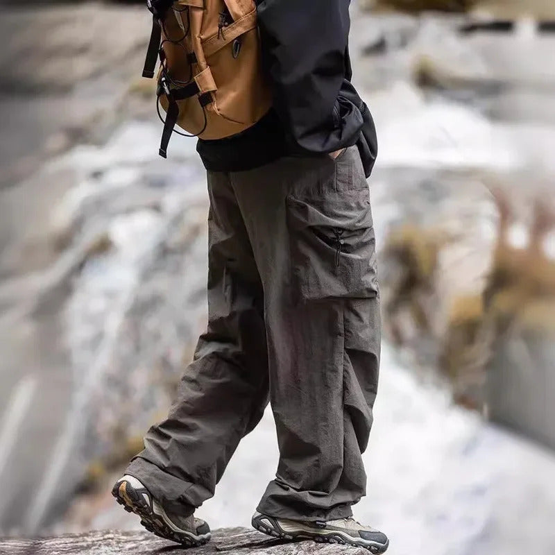 休闲裤男Japanese Style Men's Summer Outdoor Streetwear Cargo Pants Loose Fit Straight Leg Casual Cropped Pants Trendy Brand Sweatpants