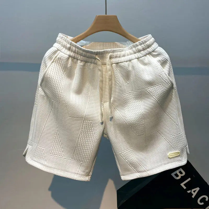 短裤男Summer Running Shorts Men Casual Jogging Sport Short Pants Wave Pattern Solid Color Drawstring Loose Dry Gym Sports Shorts