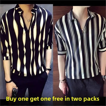 衬衫男Summer Loose-fit Casual Striped Short Sleeve Men's Shirt Fashionable Korean Style Shirt For Men