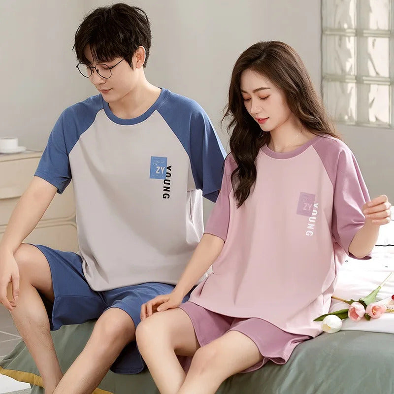 睡衣男Summer Ladies Cotton Pajama Sets Men's Homewear Couples's Casual Fashion Pijamas Thin Pyjamas Female Sleepwear Male Pjs