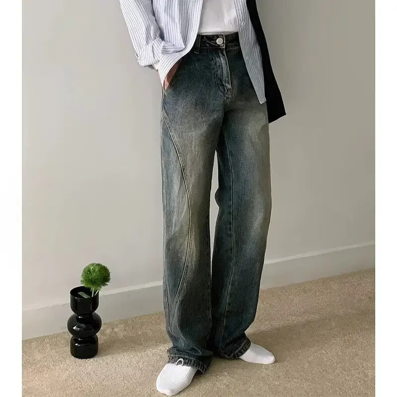 牛仔裤男2025 Summer Men's American Style Vintage Jeans Loose Fit Straight Leg Draped Wide Leg Dragging Vibe Trousers Casual Pants