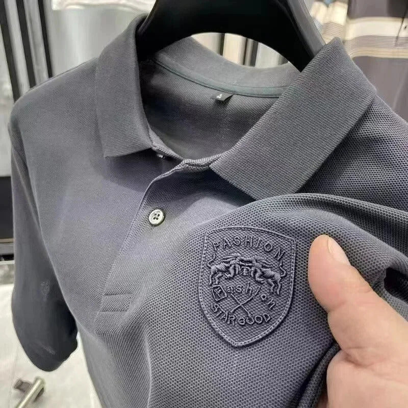 POLO男Summer Polo Shirt Men's Loose-Fit Casual Versatile Embroidered Lapel High-End T-Shirt Foreign Trade Export Quality