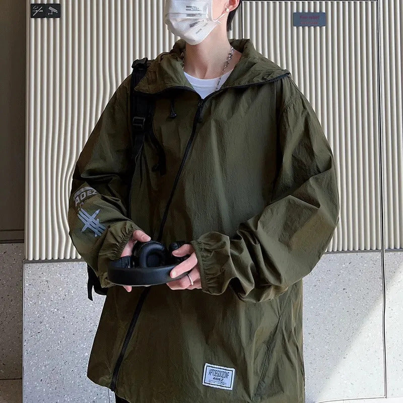 防晒衣男Men's Loose-fit Breathable Summer Sun Protection Clothes Hip Hop Lightweight Skin Top Uv Protection Function Printing Jacket