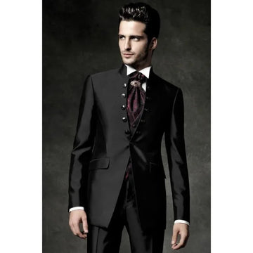 礼服男New Design Black Suits for Men Single Breasted Stand Lapel Luxury 3 Piece Jacket Pants Vest Outfits High Quality Costume Homme