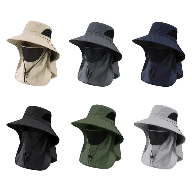 防晒帽男Summer Sun Hats UV Protection Outdoor Hunting Fishing Cap For Men Women Hiking Camping Visor Bucket Hat Neck Flap Fisherman Hat