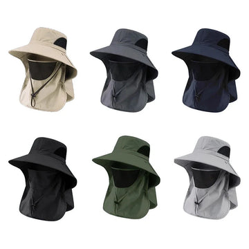 防晒帽男Summer Sun Hats UV Protection Outdoor Hunting Fishing Cap For Men Women Hiking Camping Visor Bucket Hat Neck Flap Fisherman Hat