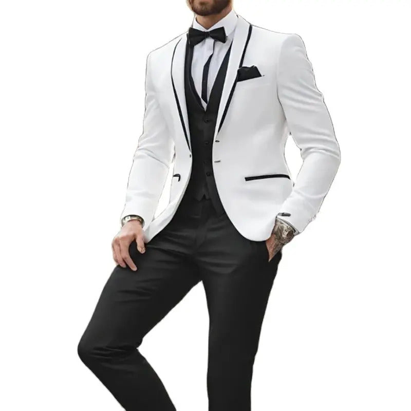 礼服男Elegant Men's Suits 3 Piece Jacket Pants Vest Full Sets One Button Shawl Lapel Slim Fit Male Clothing Luxury Wedding Blazer