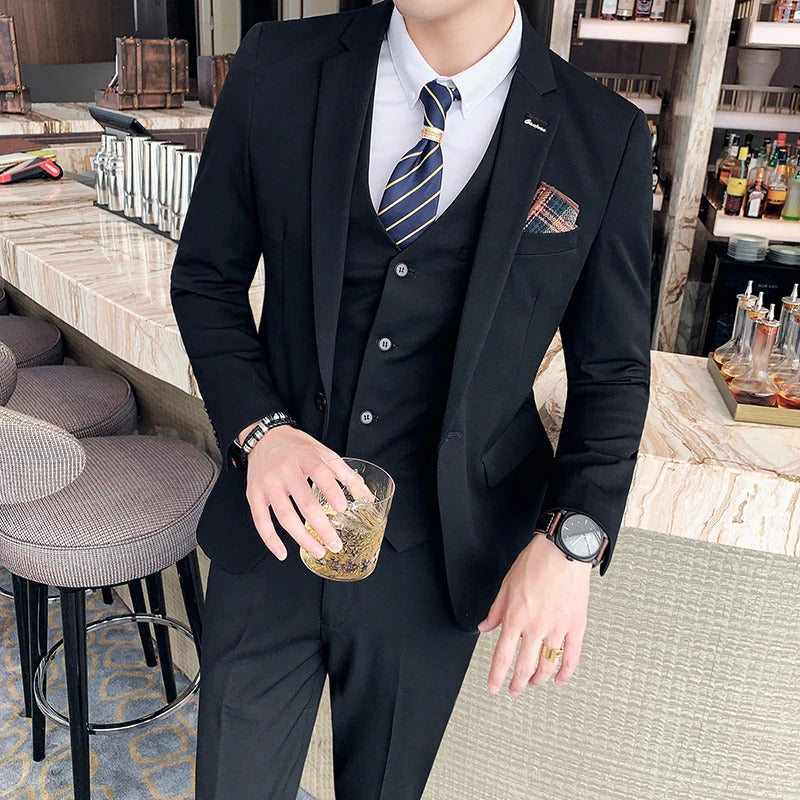 商务装男6XL 7XL (Blazers+Pants+vest) 3 Pieces Mens Suits 1 Buttons Wedding Suits for Men Groom Tuxedos Business Formal Suits Jackets