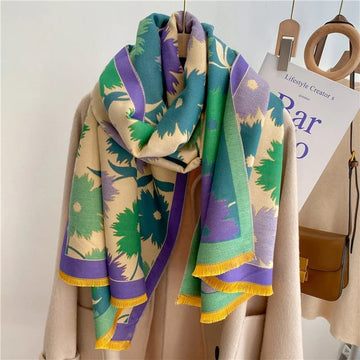 丝巾女2022 New Winter Cashmere Shawls for Women Thickening Scarf Pashmina Bufanda Blanket Female Stoles Double-Sided Scarf Sunflower
