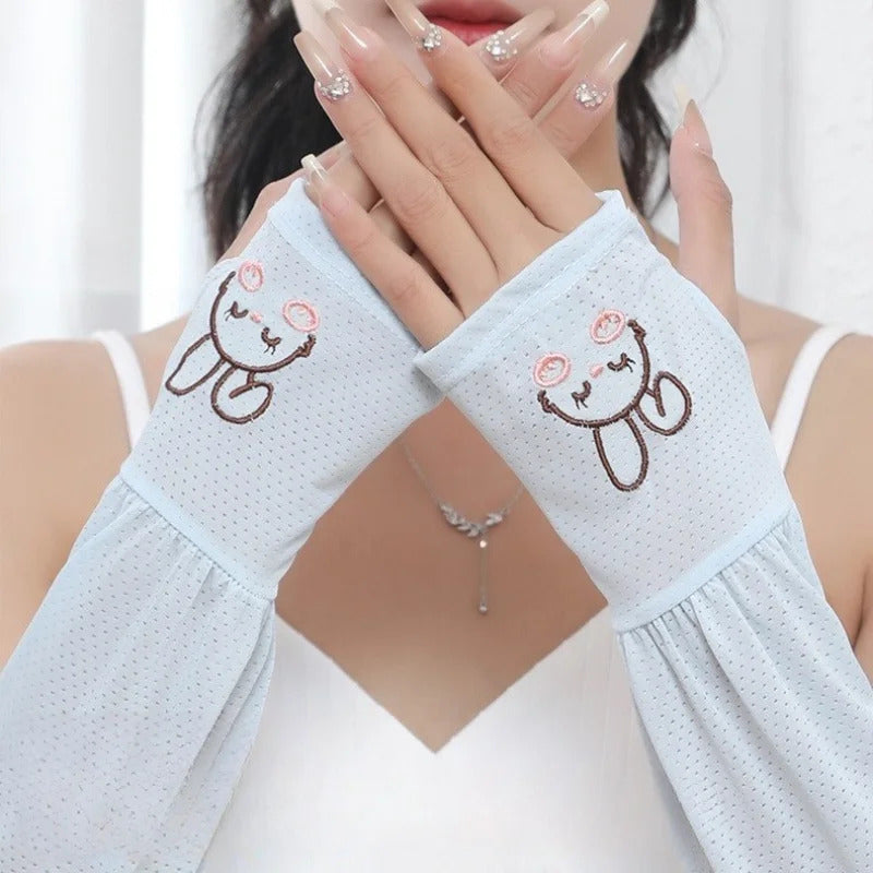防晒冰袖女Large Size Ice Sleeve Gloves Women's Summer Driving Sun Protection Arm Sleeves Loose Breathable Arm Guard UV Outdoor Oversleeves