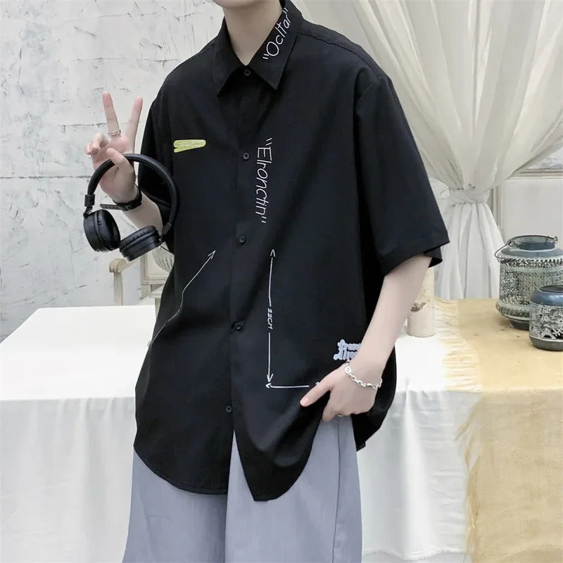 衬衫男Casual Ice Silk Short Sleeve Shirt For Men Trendy Japanese Style Loose Fit Summer Thin Version Niche Half Sleeve Trendy Blouse
