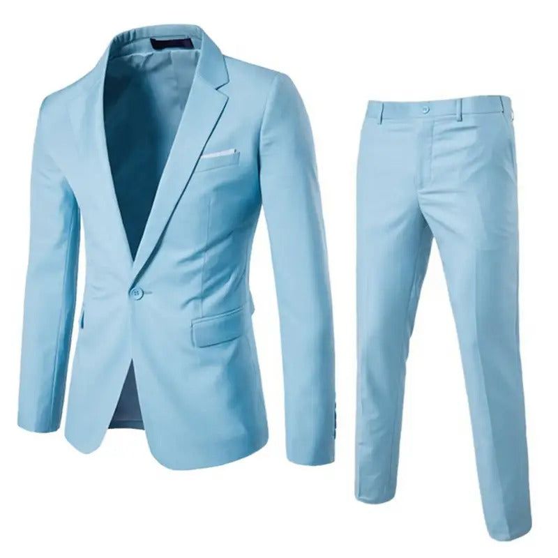 商务装男Slim Fit Business Outfit Stylish Men's Business Suit Set Lapel Single Button Coat Slim Fit Pants with Pockets Workwear for A