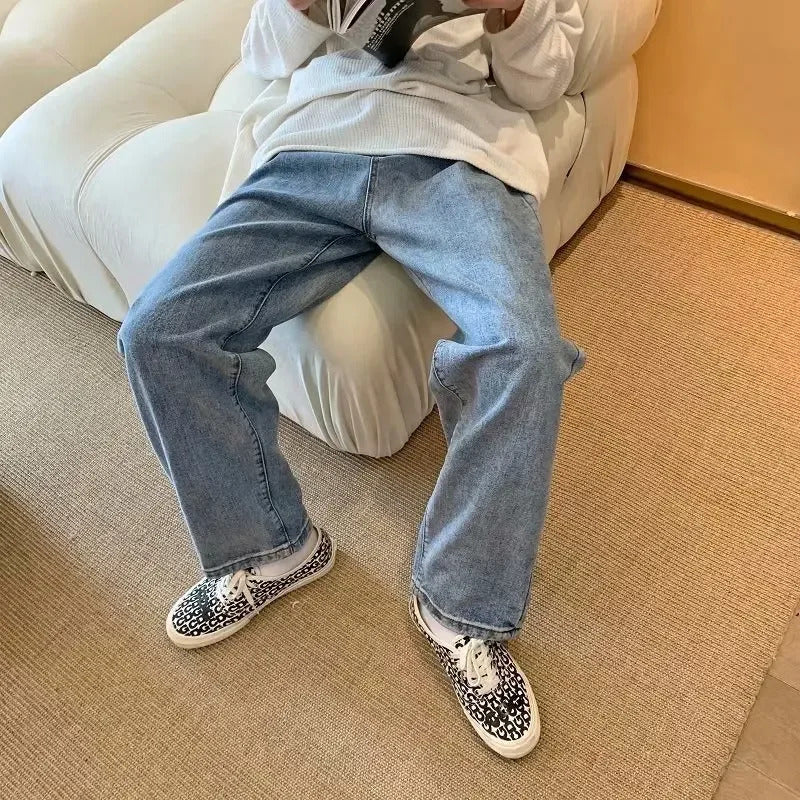 牛仔裤男Blue Jeans Men's Summer Thin 2022 New Design Sensibility High-Waisted Loose-Fit Straight-Leg Wide-Leg Dragging Pants Casual Scen