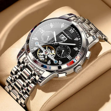 手表男New Men's Automatic Mechanical Watch Waterproof Luminous Calendar Flying Wheel Timepiece Business Style Without Clasp