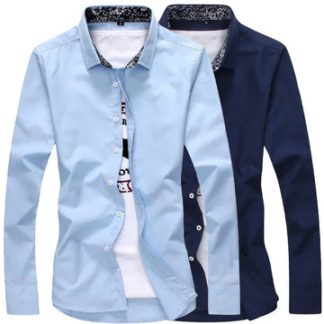 衬衫男Autumn New Style Korean Version Long Sleeve Shirt Men Lapel Slimming Casual Shirt Solid Color Chinese Style Shirt