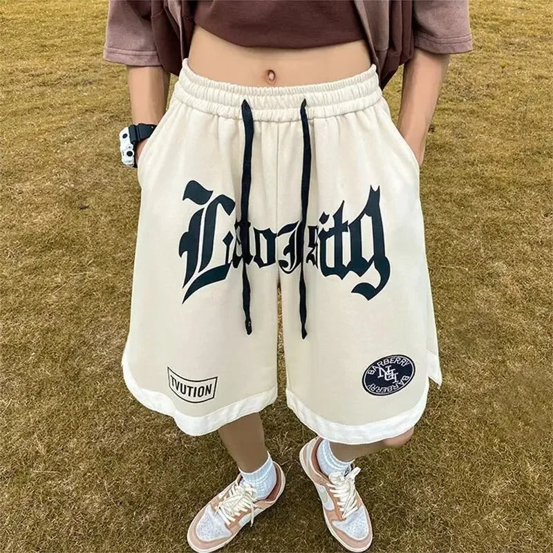 短裤男American Style Loose Fit Casual Shorts For Men Trendy Brand Sport Ball Pants Summer Printing Plus Size Basketball Five Pants