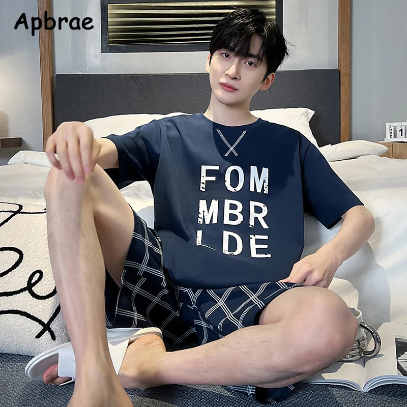 睡衣男Summer Men Pajamas Plus Size L-3XL Soft Short Tops Pjs Cotton Pijamas Fashion Sleepwear Letter Print Plaid Pants Pajama