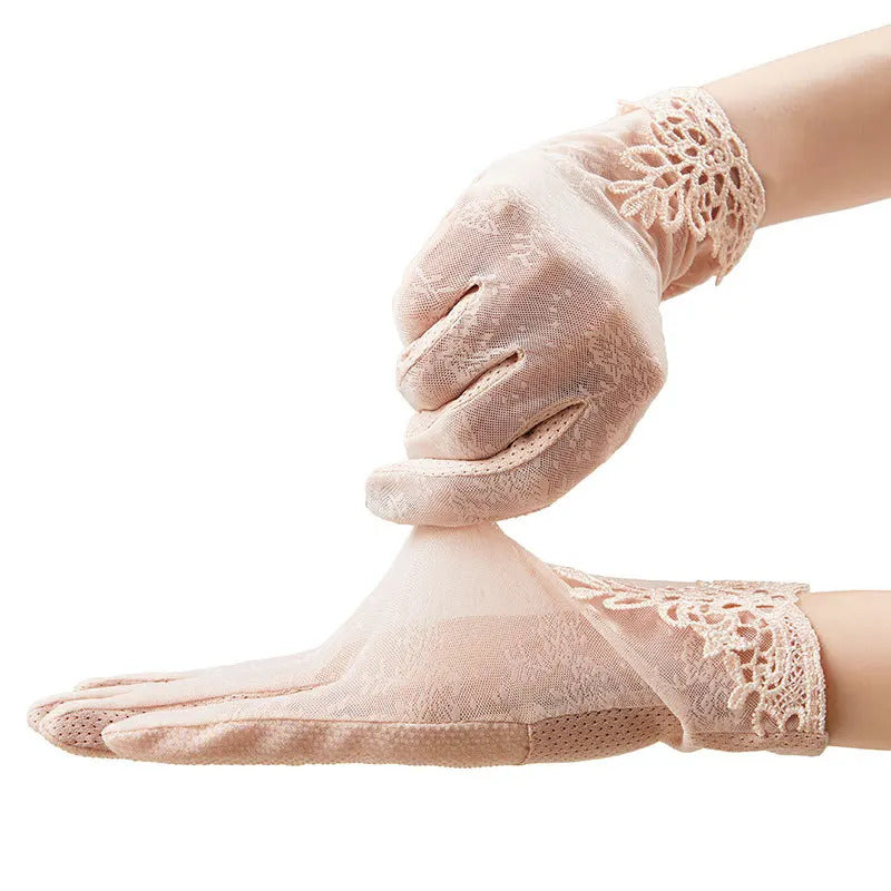防晒手套女Sexy Summer Women UV Sunscreen Short Sun Female Breathable Gloves Fashion Ice Silk Lace Driving Of Thin Touch Screen Lady Gloves