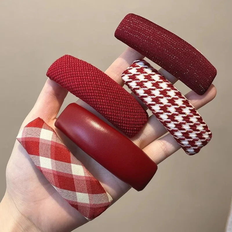发饰New Year's Sweet Red Hair Pin Women's Thousand Bird Grid Velvet Edge Clip BB Clip Sponge Thickened Bangs Clip Hair Accessories