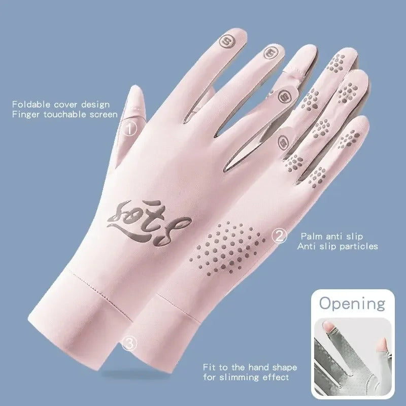 防晒手套女Summer Breathable and Sun Proof Driving Gloves Made of UPF50+cool Fabric for Outdoor Cycling, UV Protection, Anti Slip, and Touc