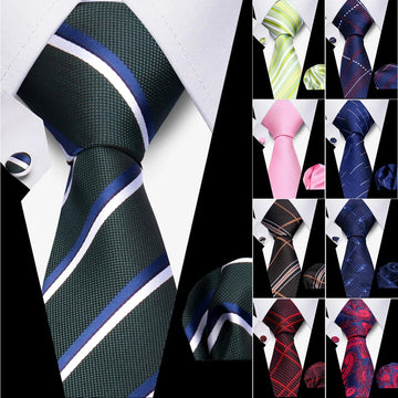 领带男Business Tie For Men Set Necktie Cufflink Classic Handkerchief Suit For Wedding High Quality Stripe Tie Set Formal Gravata Gift