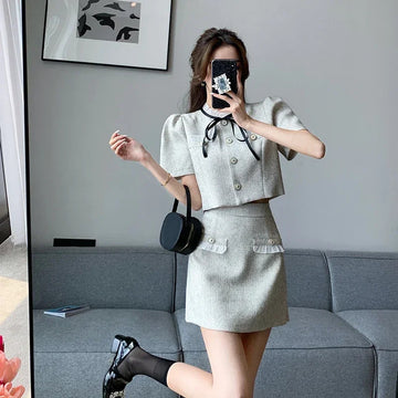 商务装女2025 Summer Small Incense Wind Career Suit Female French Senior Sense of Slim Temperament Half-body Short Skirt Two-piece Female