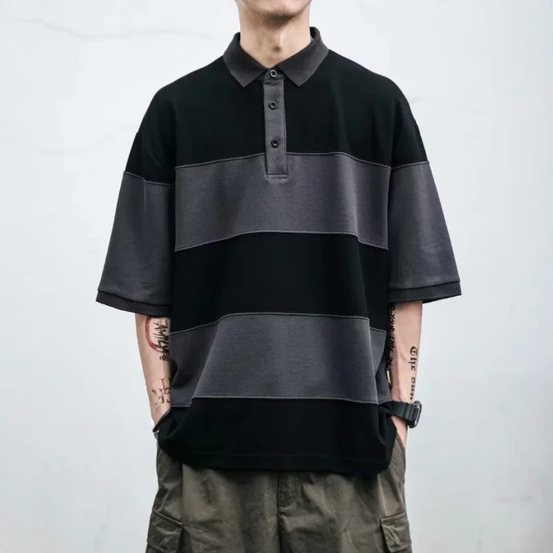 POLO男2023 New Summer Polo Shirt Color Blocking Collar Short Sleeves Casual Pocket Top Loose Fit Hong Kong Style
