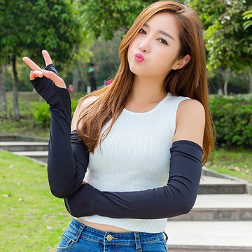 防晒冰袖女Long Gloves Sleeve Sun UV Protection Hand Protector Arm Sleeves Ice Silk Sunscreen Outdoor cool Half Finger sports golf unisex