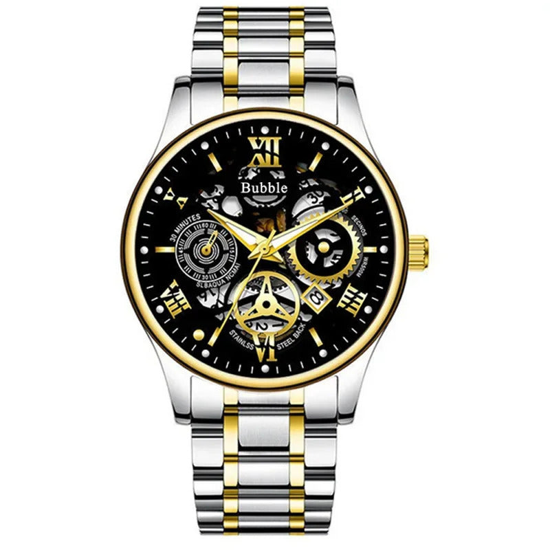 手表男手表男YIKAZE Watch For Men Trendy High end Light Luxury Versatile Quartz Watches Waterproof Roman Hollow Business Male's Clock Watch