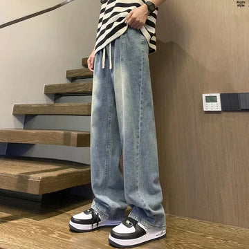 牛仔裤男Men's Jeans Loose-Fit Straight-Leg Wide-Leg Casual Trousers American Style Trendy Brand Light Color Autumn Season